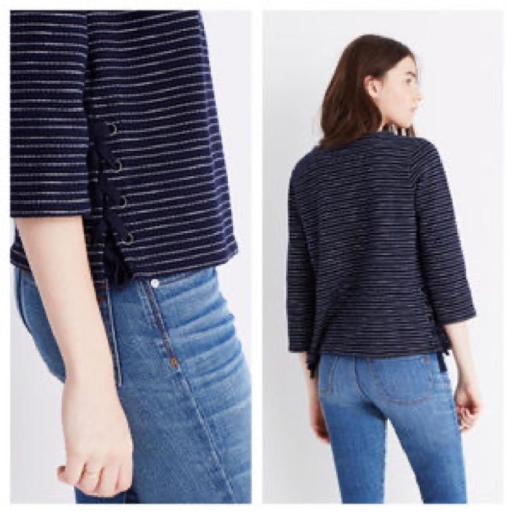 Madewell | Side Lace Navy Stripe Sweater